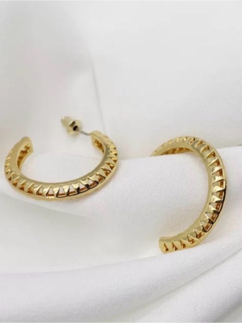 Gold Textured Hoop Earrings - Women Jewelry